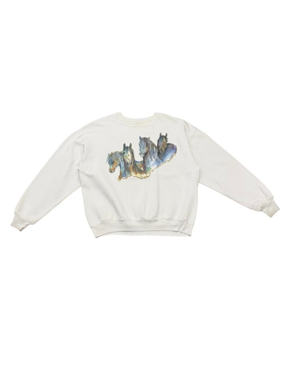 Vintage 1990s Horse Graphic Sweatshirt Made in USA White Crewneck